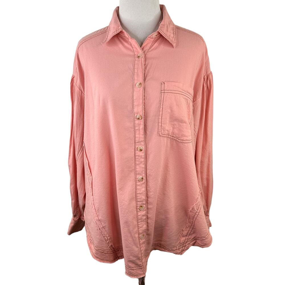 Altar'd State Pink Button Up Long Sleeve Blouse Size Medium